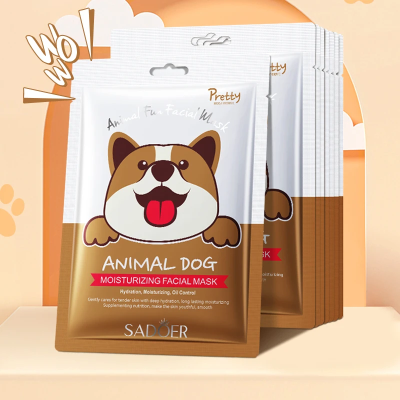 5 uds SADOER perro de dibujos animados mascarilla Facial hidratante cuidado de la piel hoja reafirmante brillante cuidado de la piel