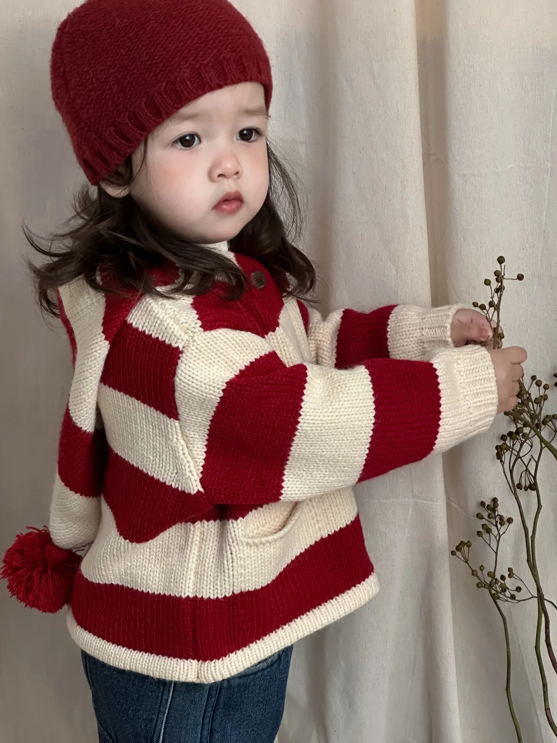 2025 Autumn New Kids Girls Casual Striped Sweater Cardigan Baby Cotton Knitted Coat Infant Girl Hooded Jacket Children Clothes