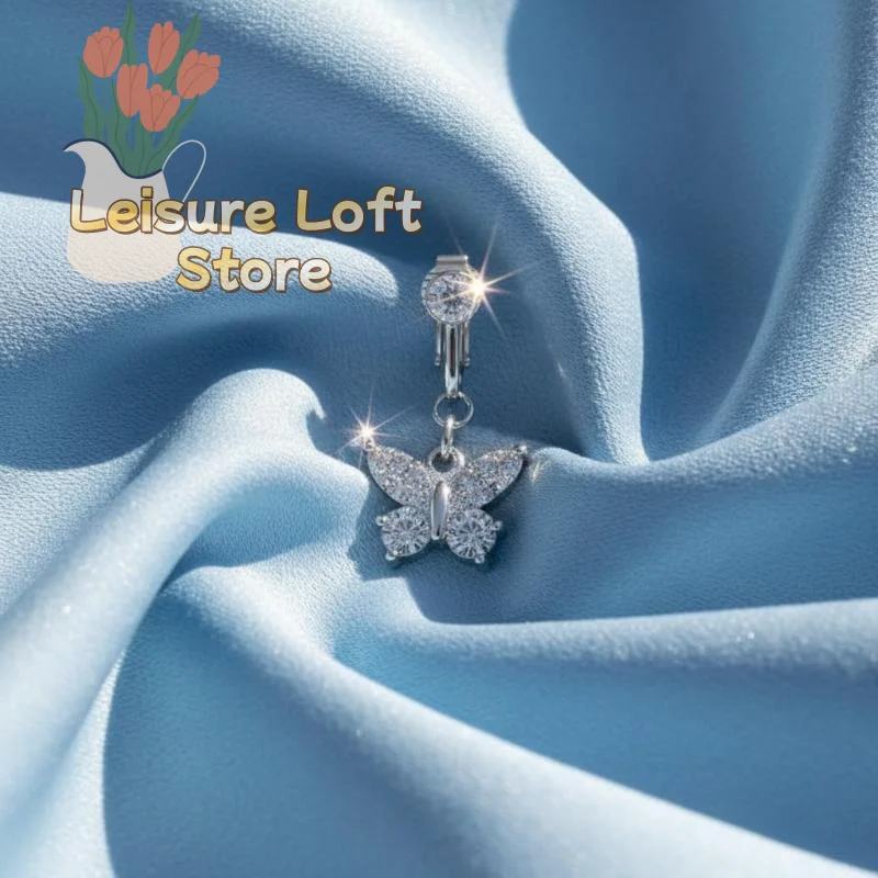 Portable Clip On Fake Butterfly Belly Piercing No Piercing Required 1Pcs Faux Umbilical Jewelry for Summer Travel Wear