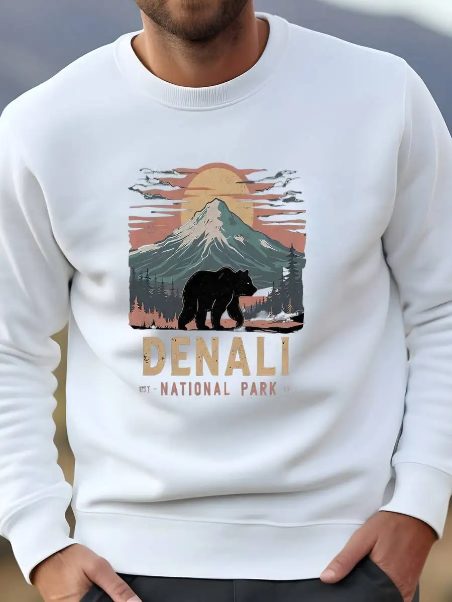 

Mens Vintage Denali National Park Sweatshirt Hiking Outdoor Graphic Pullover
