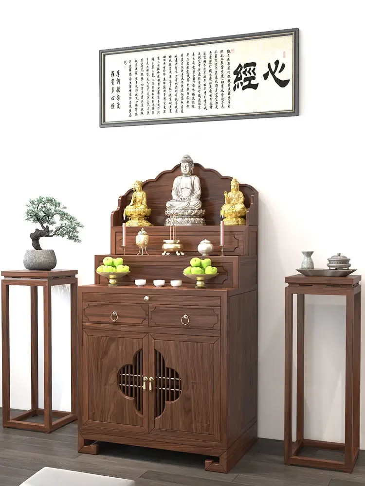 Solid Wood Tibetan Altar Three-Layer Buddha Shrine Household Incense Burner Table Buddhist Hall Worship Altar Buddha Niche