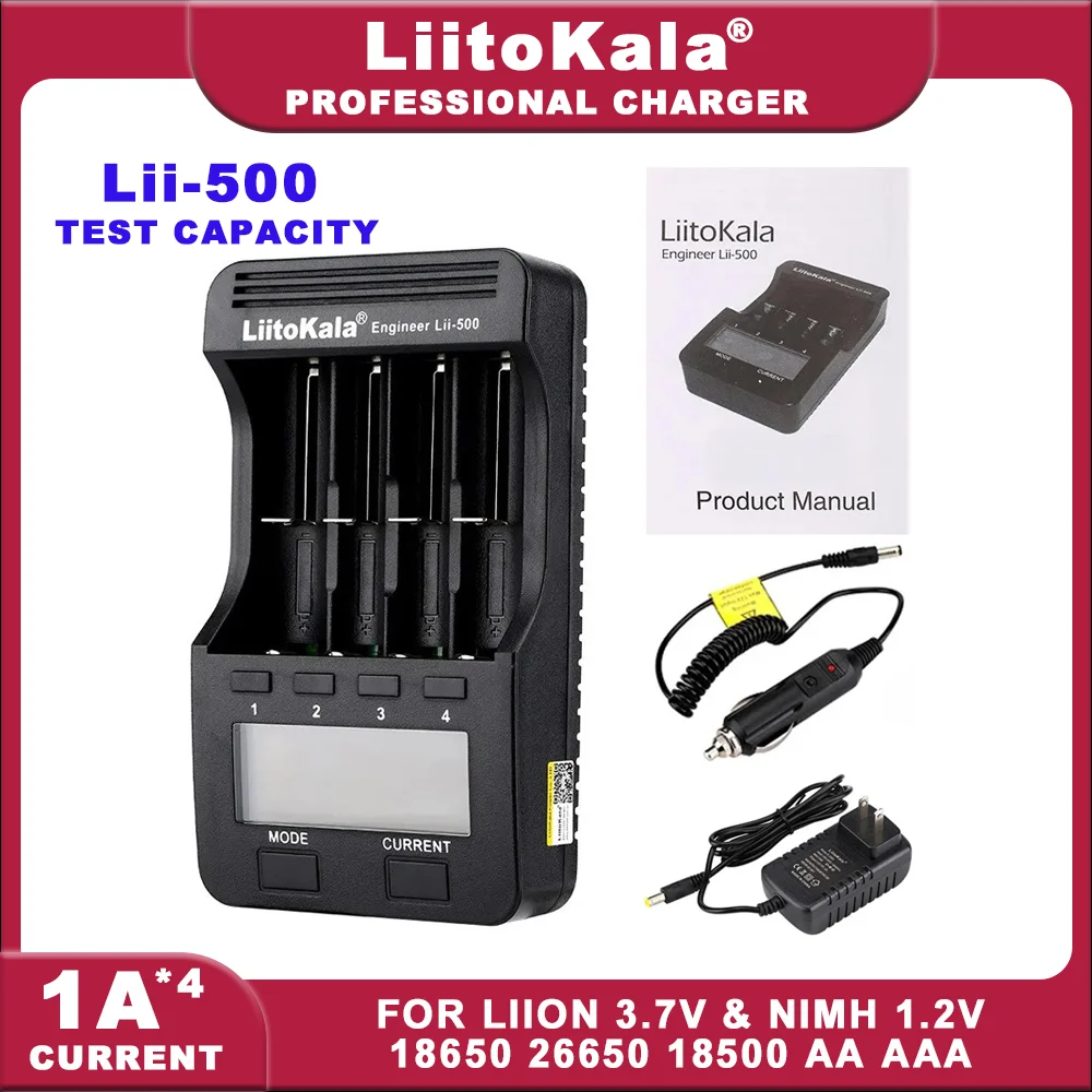 Liitokala Lii-500  Lii-ND4 3.7V 18650 18350 18500 16340 17500  26650 1.2V  NiMH Detection Capacity Lithium Battery Charger