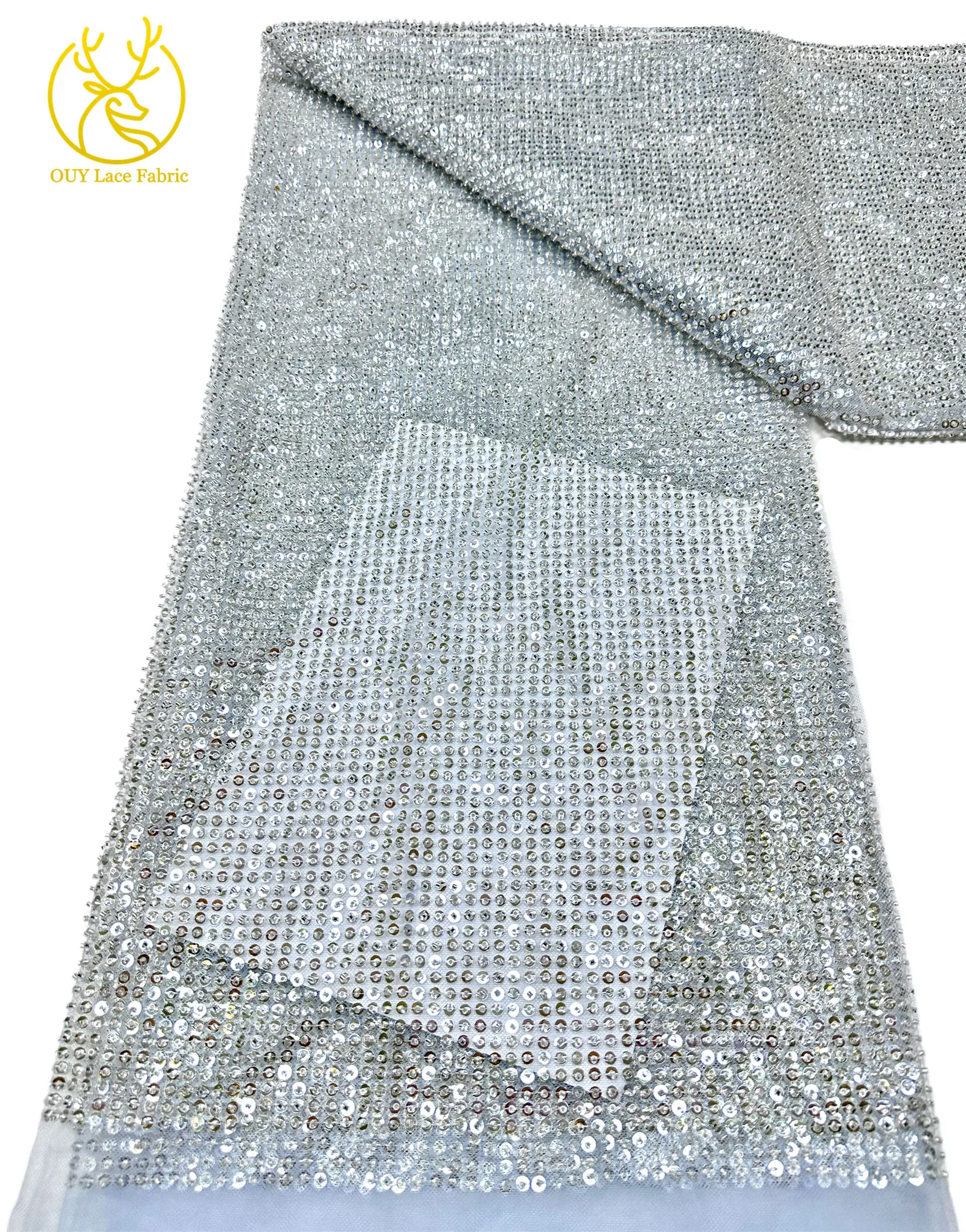 Elegant French Mesh Tulle Lace Fabric 2026 Nigerian Full Beaded Round Sequins Lace Fabric For Luxury Evening Dress Wedding Party