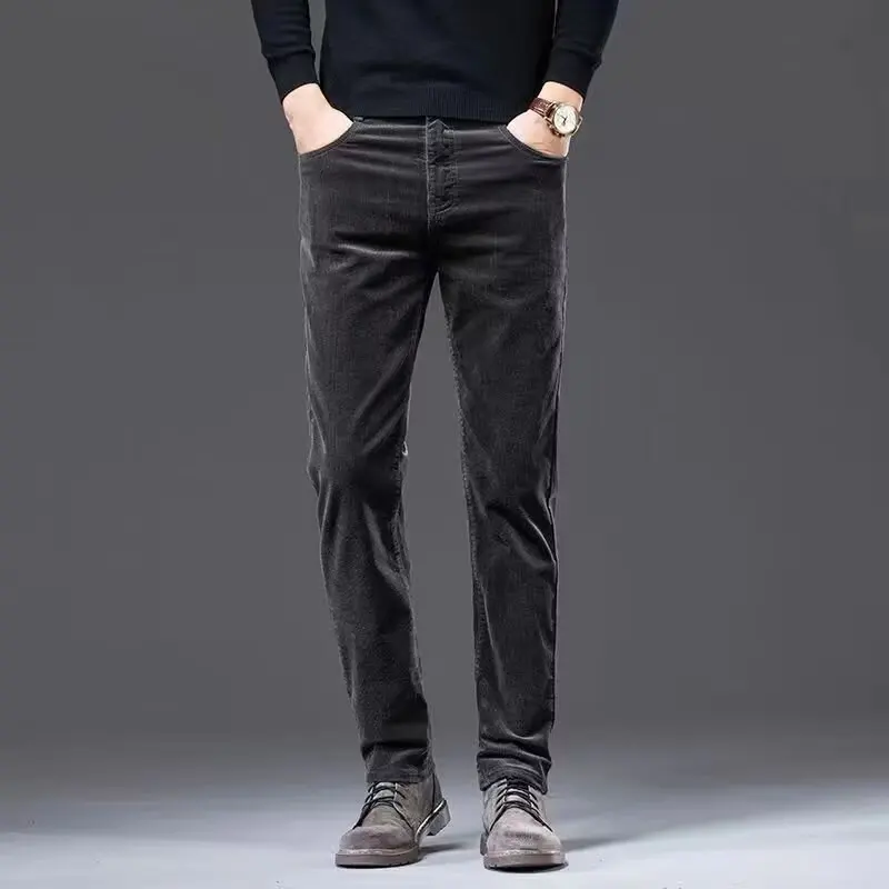 

Thiened вельветовые мужские повседневные брюки, прямые брюки, осень-зима, деловые повседневные длинные брюки с эластичной резинкой на талии для среднего возраста...