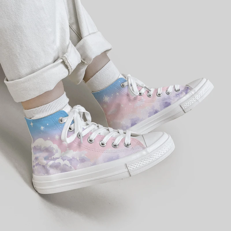 Amy and Michael Trendy Designers Sneakers for Women Lovely Girls Students Starry Sky Hand Painted Canvas Shoes Tennis Female