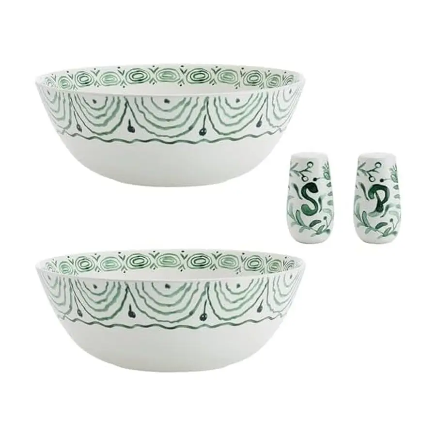 Juego de 2 Tazones para Servir Floyd Sicily Green con Saleros y Pimenteros