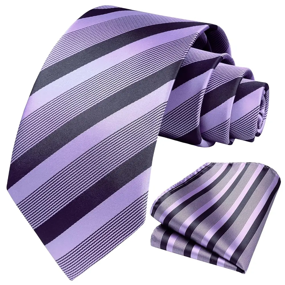 

Галстук HISDERN для мужчин: классический тканый шелковый галстук в полоску и клетку с носовым платком в комплекте, для делового и официального стиля