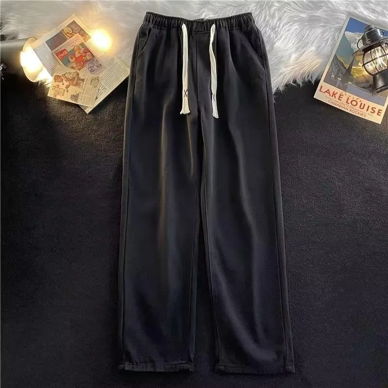 Pantalones vaqueros de pana con cintura elástica de color claro para hombre, pantalón informal hasta el suelo, pierna recta, Harajuku Sle Youth Faion