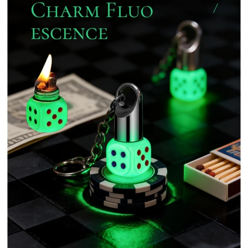 

Retro Dice Keychain Inflatable Lighter Metal Grinding Wheel Mini Personalized Portable Outdoor Lighter Men's Small Tool Gift