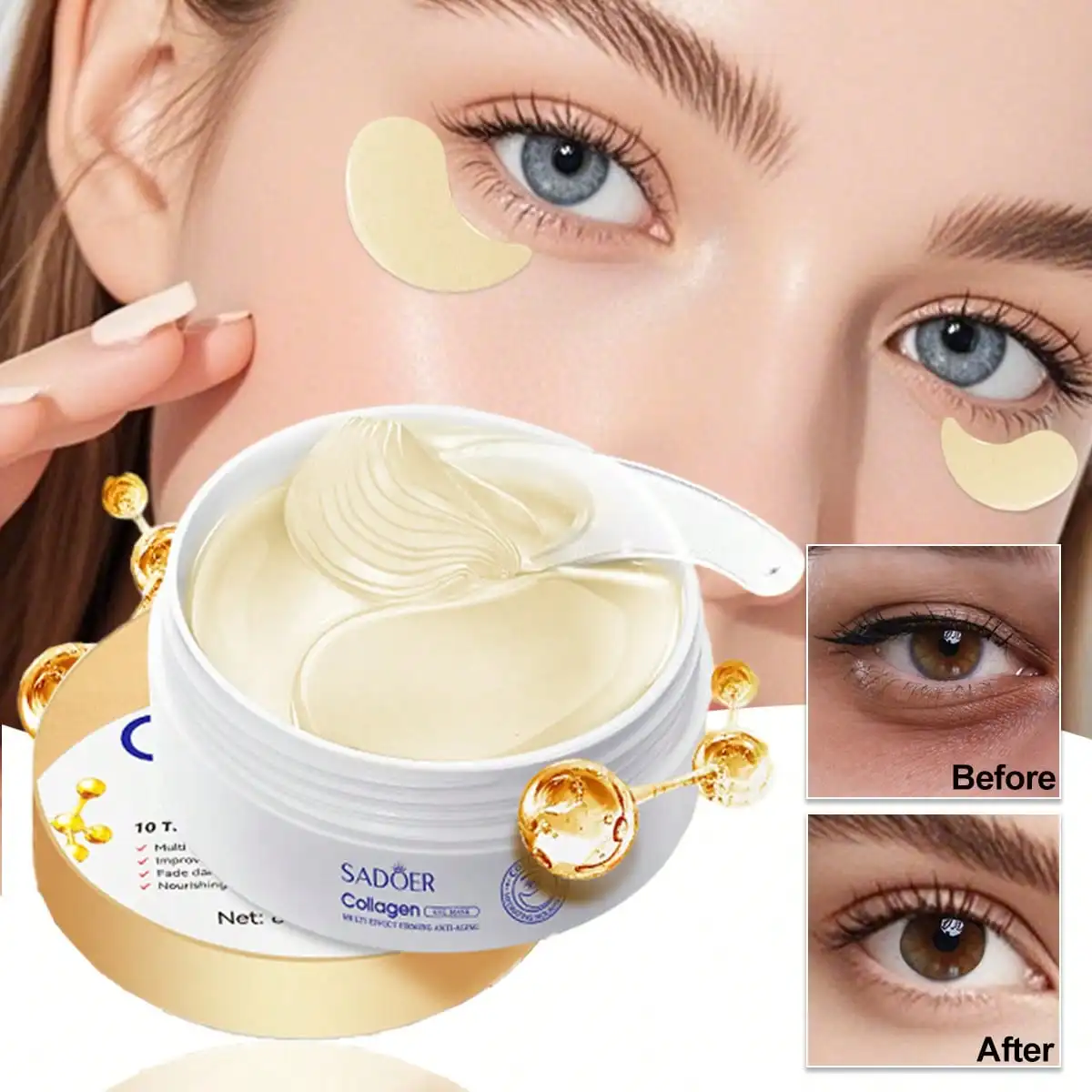 Moisturizing eye mask, rich in collagen, helps the skin regain youth, nourishes the eyes and eliminates fatigue.
