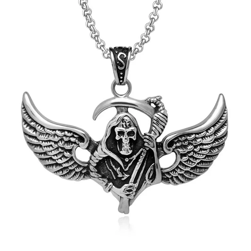 

Holy Death God Skull Sickle Men Necklace Stainless Steel Necklaces Jewelry Gift