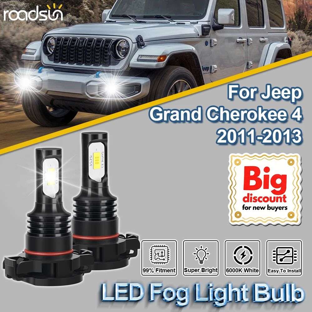 

ROADSUN For Jeep Grand Cherokee 4 2011-2013 2PCS 150W Canbus Car LED Fog Light Bulbs 20000LM Ultra Powerful Fog Lamp Ampoules