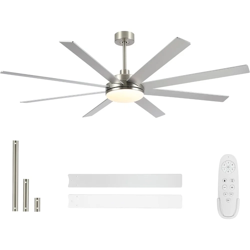 

72 Inch Large Ceiling Fans with Lights and Remote, Modern Brushed Nickel Ceiling Fan for Indoor or Outdoor Patio