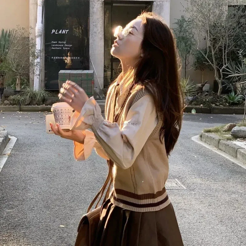 2023 الخريف كوريا نمط بدلة على الموضة قميص نسائي سترة تنورة علوية مزاجه سترة كلية نمط زي مدرسي jk موحدة a698