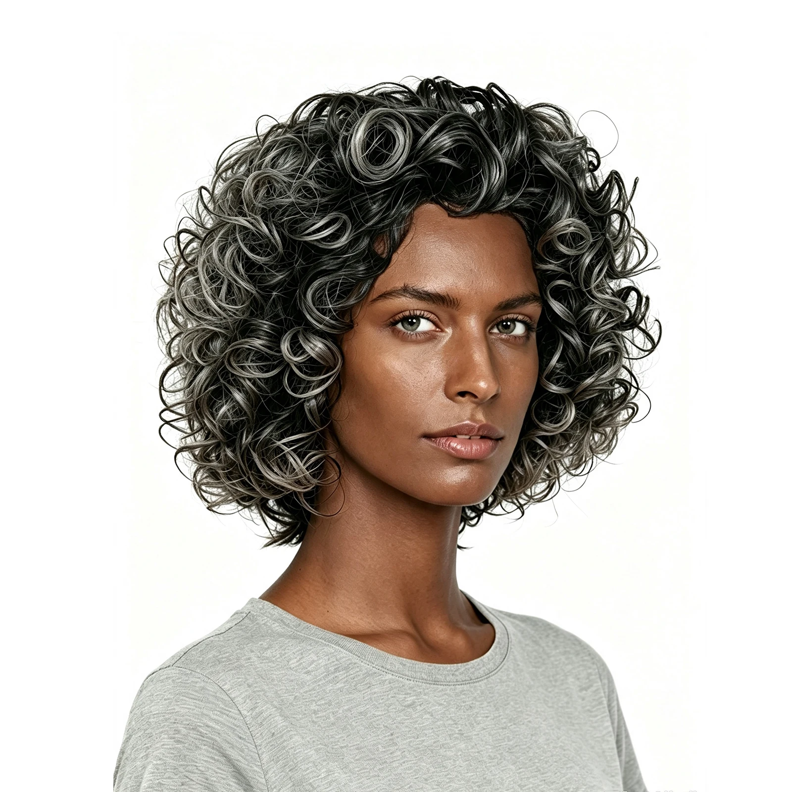 Short Afro Curly Wigs Ombre Black Grey Wig Synthetic Fluffy Big Bouncy Curls Wig For African American Women