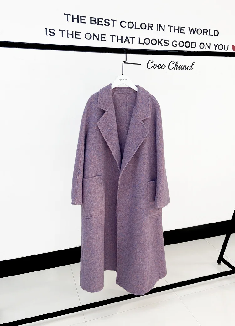 2023 Autumn Women Drouble Wool Coats With Belt Loose Style Winter Clothes Cashmere Long Coats Tops New