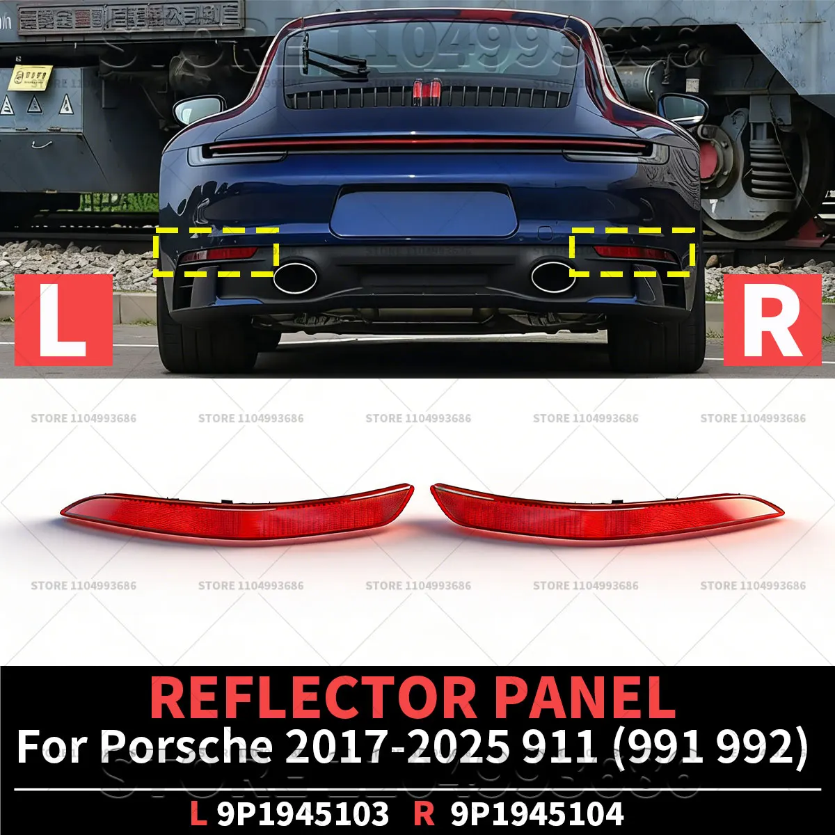 

For Porsche 2017-2025 911 Carrera Targa (991 992) Rear Bumper REFLECTOR PANEL OEM 99163145501 99163145601 9P1945103 9P1945104