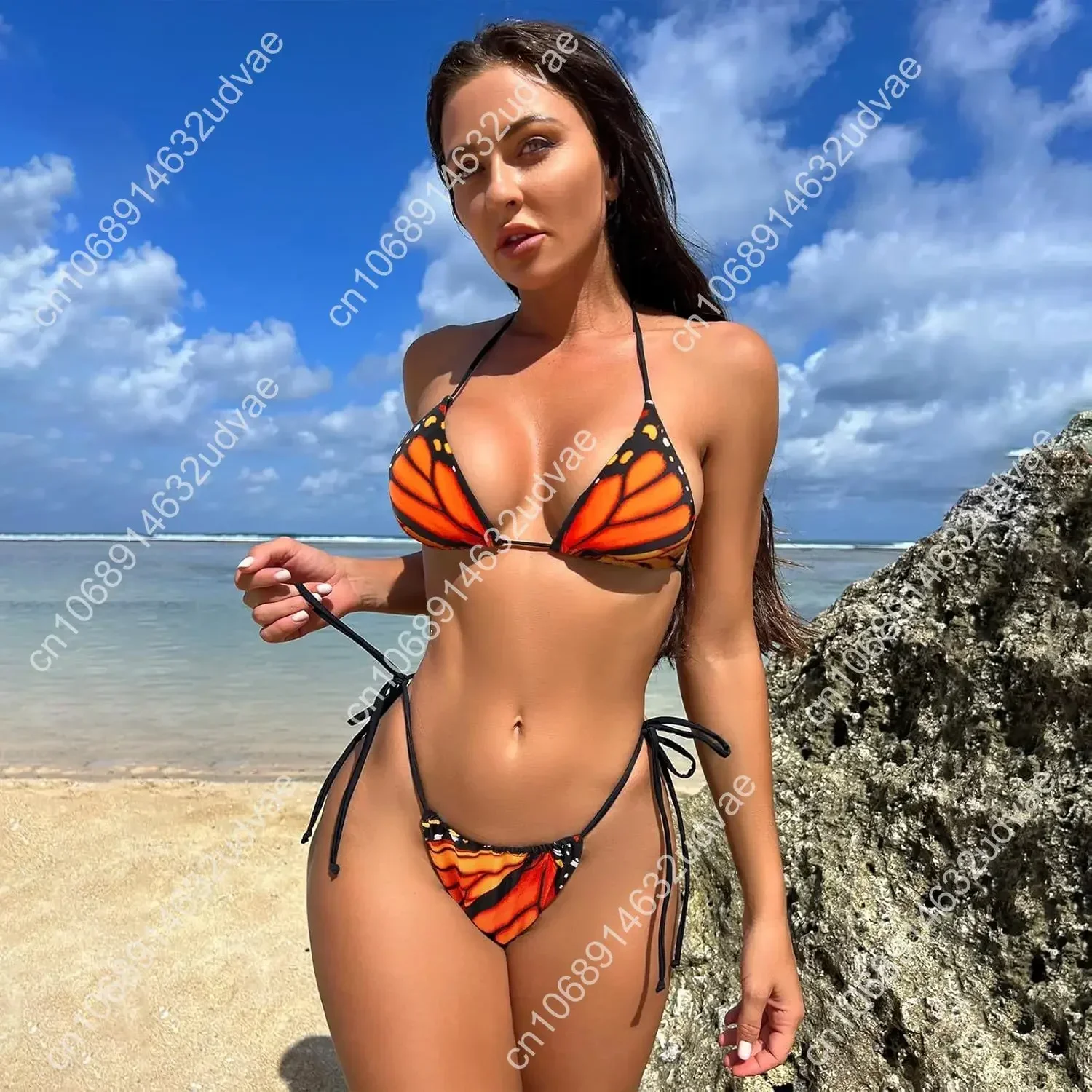 Butterfly Wings Bikinis for Women 2 Piece Bikini Spaghetti Strap Swimsuits Solid Color Bathing Swimwear Triangle Bathing Suit