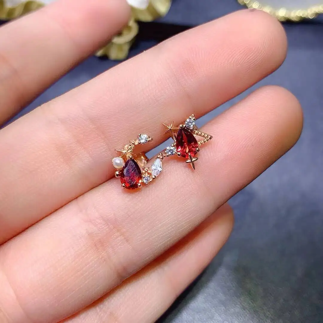 KJJEAXCMY New Jewelry Natural Women's Garnet Earrings 925 silver inlay Colorful and splendid Crystal pure fire flash explosion