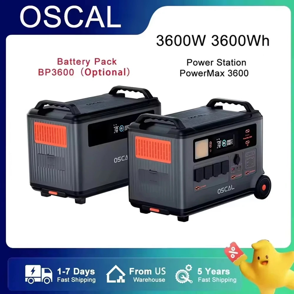 

[US Plug] Oscal PowerMax 3600 Portable Power Station 3600W 3600 Wh Solar Generator UPS with Battery Pack Optional for Road Trip