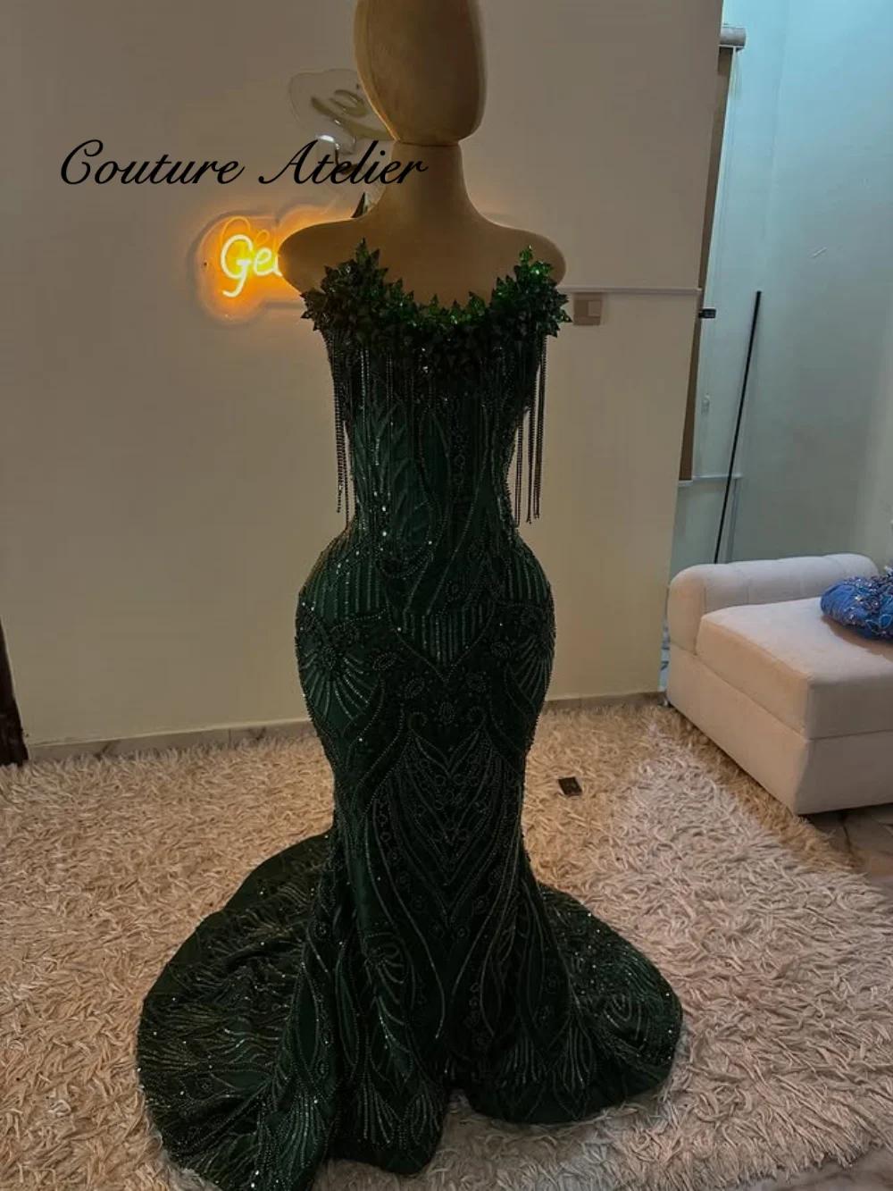 Graduation Ball Dress  Emerald Green Mermaid Prom Dress Stones Wedding Party Dresses Blackgirls Robe de soirée Customized