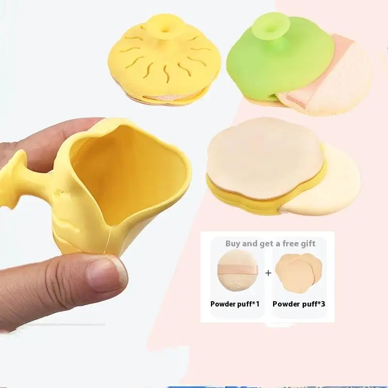 Caixa de armazenamento de pó em forma de flor de silicone com sopro de pó respirável à prova de umidade caixas de embalagem de armazenamento ferramentas de caso de maquiagem