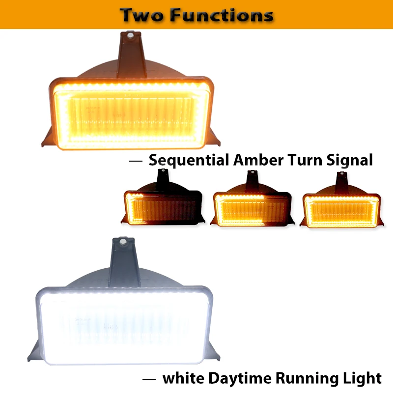 2pcs For Chevrolet GMC Pickup Truck Car Bumper Sequential Amber Turn Signal Replace Switchback white LED Daytime Running Light