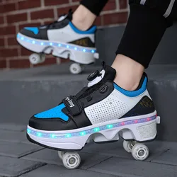 Deformation Roller Skates Shoes Four Wheels Dual-Use Running Shoes Roller Skates Women Men Parkour Roller Shoes Children Sneaker