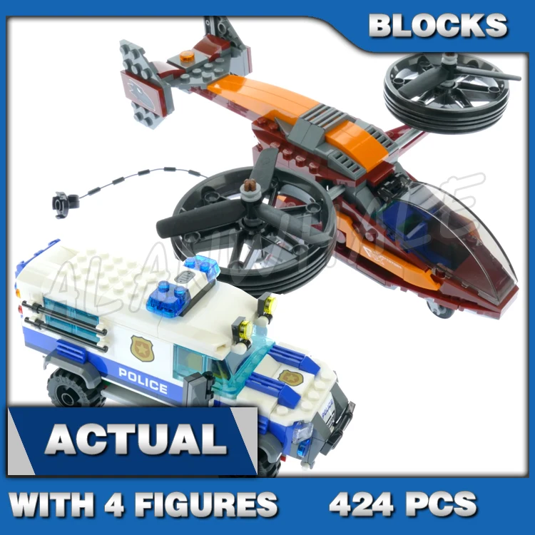 424pcs City Cop Sky Diamond Heist Helicopter Armored Transporter Truck 11209 Building Block Toys Compatible With Model