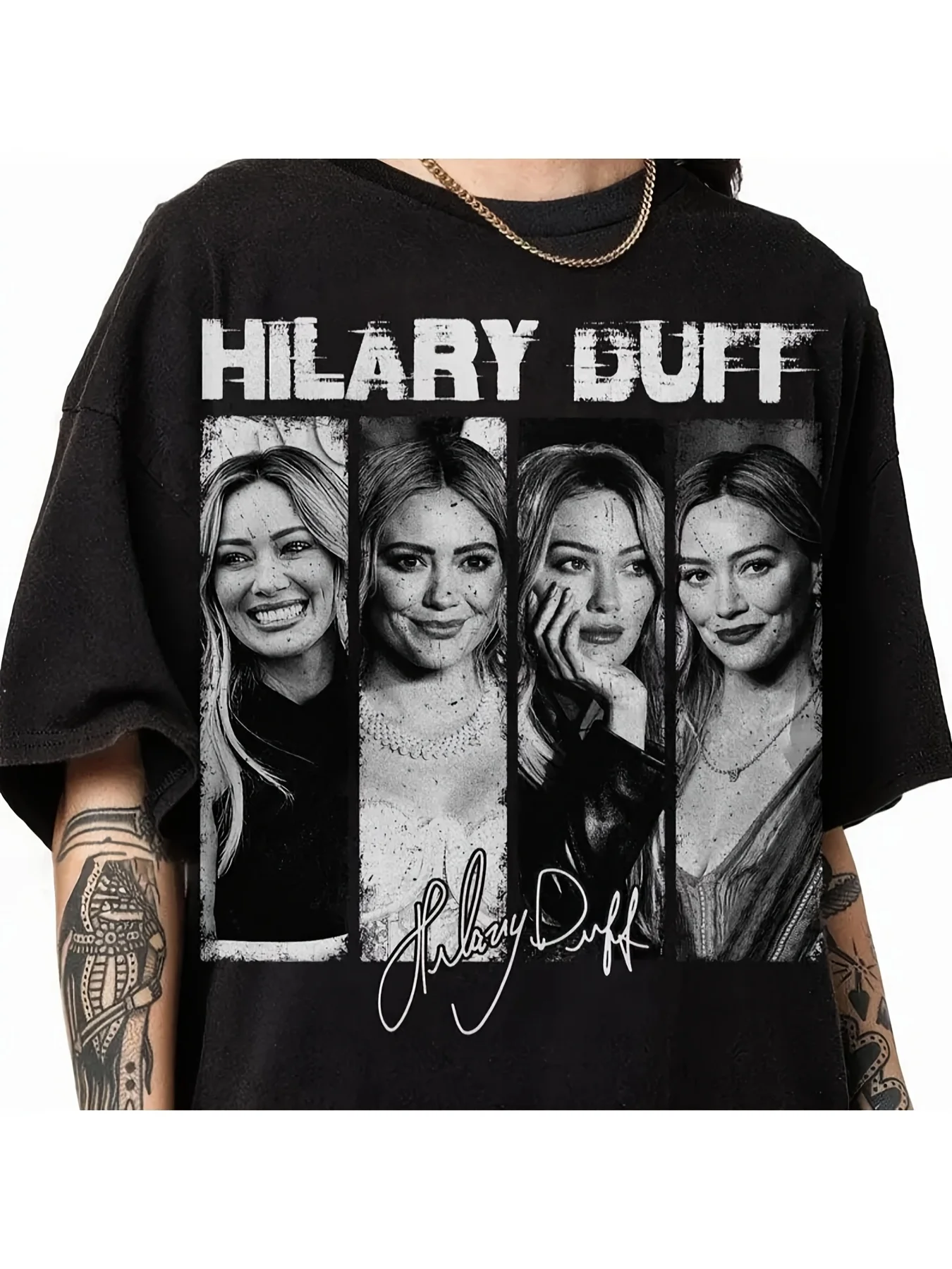 Unisex-T-Shirt mit Retro-90er-Hilary-Duff-Grafikdesign. Sommer-Streetwear-T-Shirt für Paare aus reiner Baumwolle, Y2K-Kleidung. – Detail 3