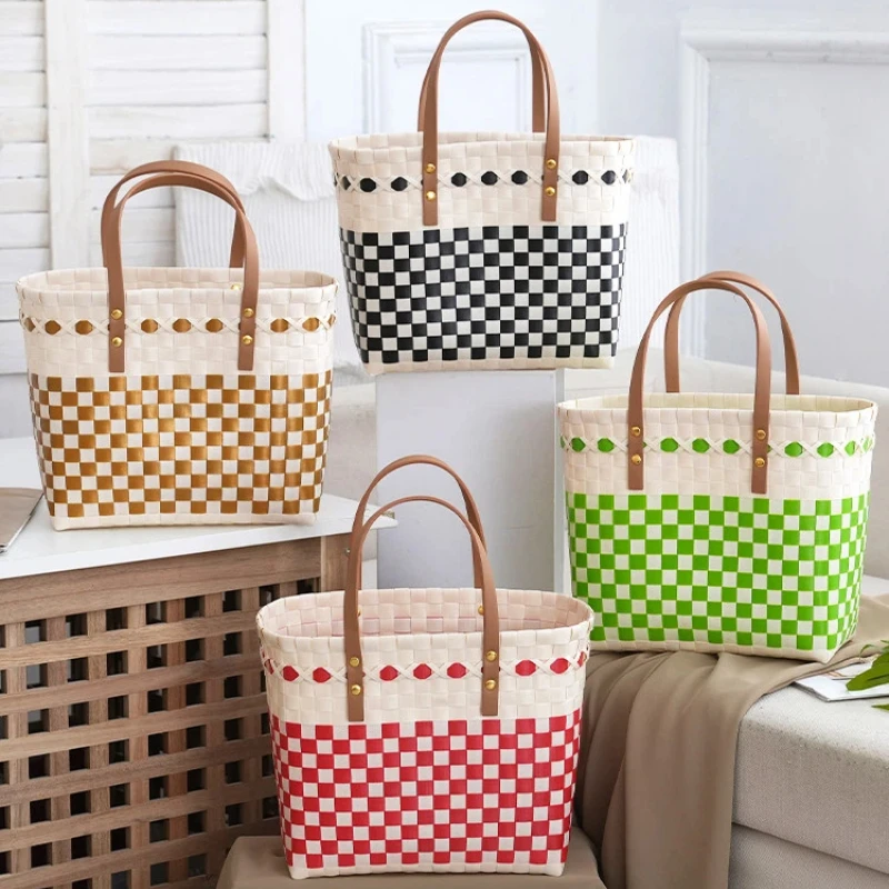 Niche Design Woven Bag Vegetable Basket Shopping Bag Beach Vacation Tote Shoulder Handheld Tote Bag