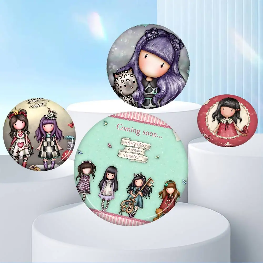 Cute G-Gorjusses Cartoon S-Santoro Photo Brooches Creative Round Badge Gifts Pins 32/44/58mm
