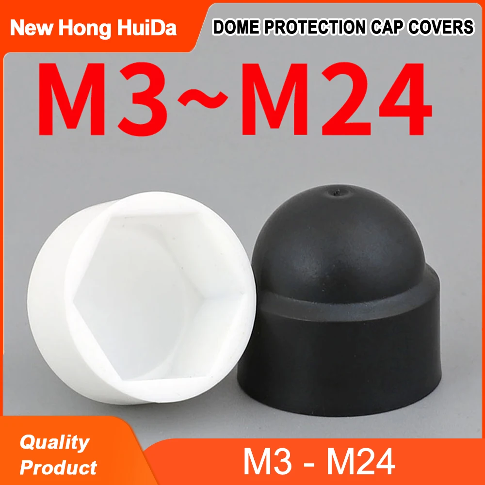 Tapa de protección de cúpula, cubiertas de tornillo hexagonales expuestas, Perno de tuerca de plástico PE, color blanco y negro, M3, M4, M5, M8, M10, M12, M14, M16, M18, M20, M22, M24