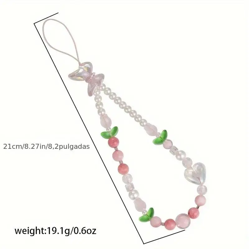 1Pc Cute Peach Beaded Mobile Phone Charm Strap XYun, Women Sweet Girls Jewelry, Pearl Cellphone Flower Lanyard for Keychain DYM image 3