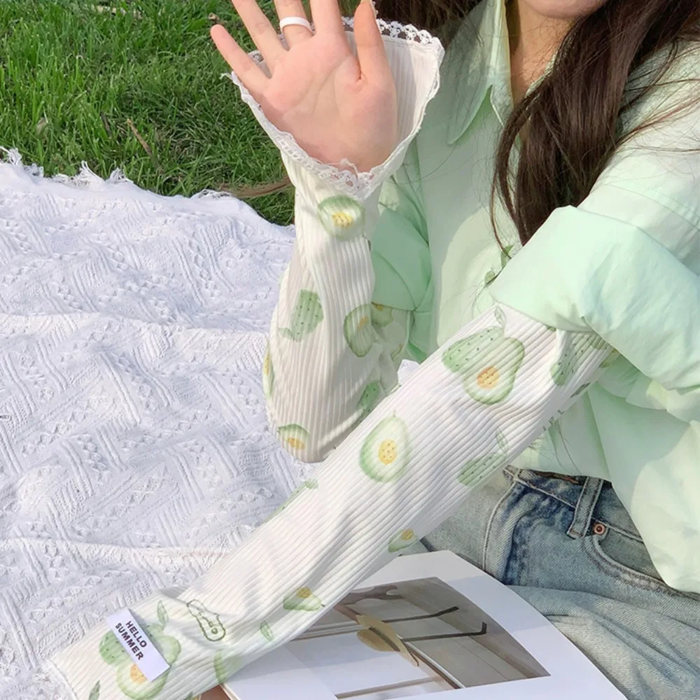 오렌지 과일 쿨링 팔 슬리브 복숭아 멜론 딸기 자외선 차단 슬리브 레이스 나비 수박 팔 커버 여성용