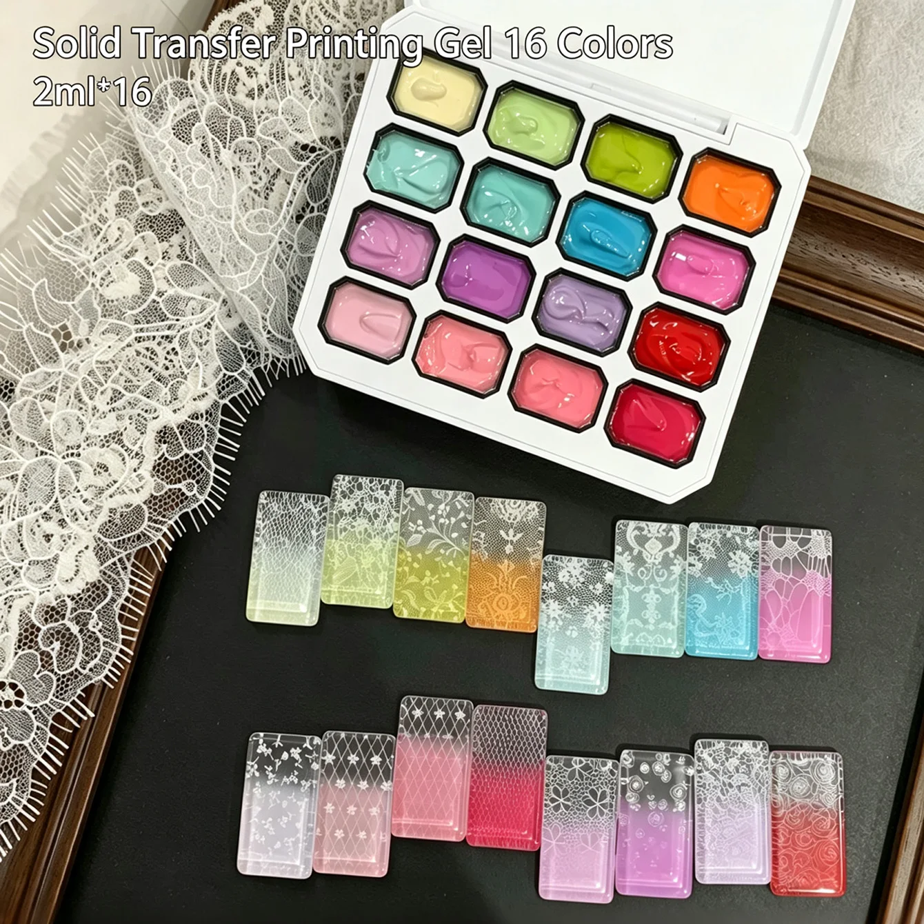 MIANEL 16-Grid Misty Dream Stamp Gel Solid No-Wipe High Saturation Dopamine Color Palette Nail Art Gradient Transfer