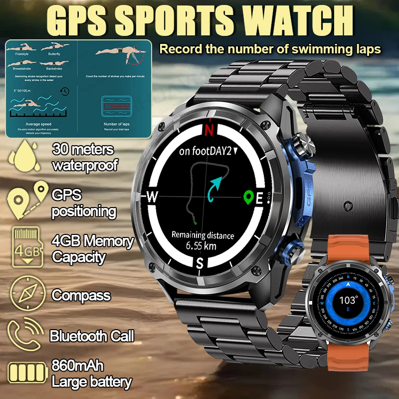 

GUHUAVMI New 4GB Big memory GPS Offline Map Navigation Smart Watch 30M Waterproof Swimming Bluetooth Call Smart Bracelet For Men