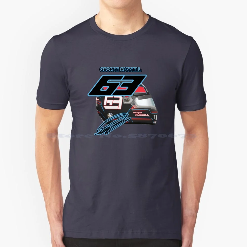 George Russell Helmet T Shirt 100% Cotton Tee George Russell Helmet Helmet 63 Gr63 George Russell Signatures Racing Rus63