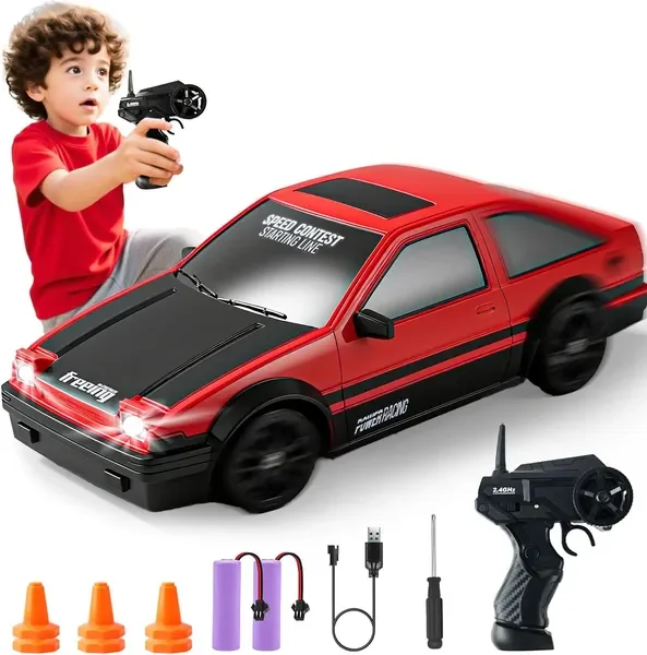 

RC Drift Car with LED Lights, 2.4GHz Remote Control Car, Includes 2 Batteries & 2 Sets of Tires for