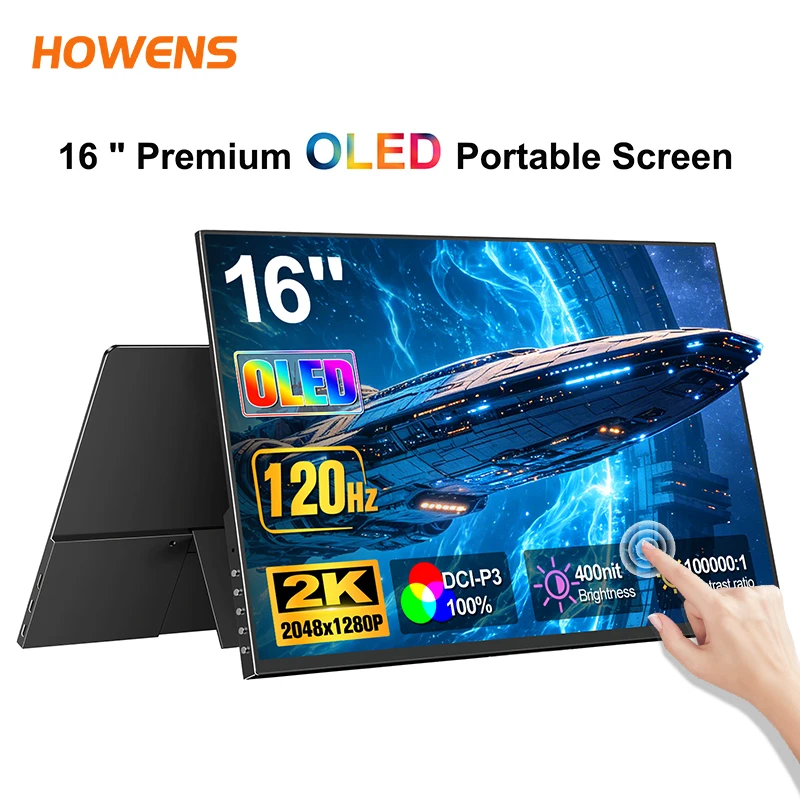 16 Inch 2K OLED Portable Monitor 120Hz 0.1ms 400Nit 100% DCI-P3 External Screen for Laptop Phone Switch PS5 Xbox Travel Gaming