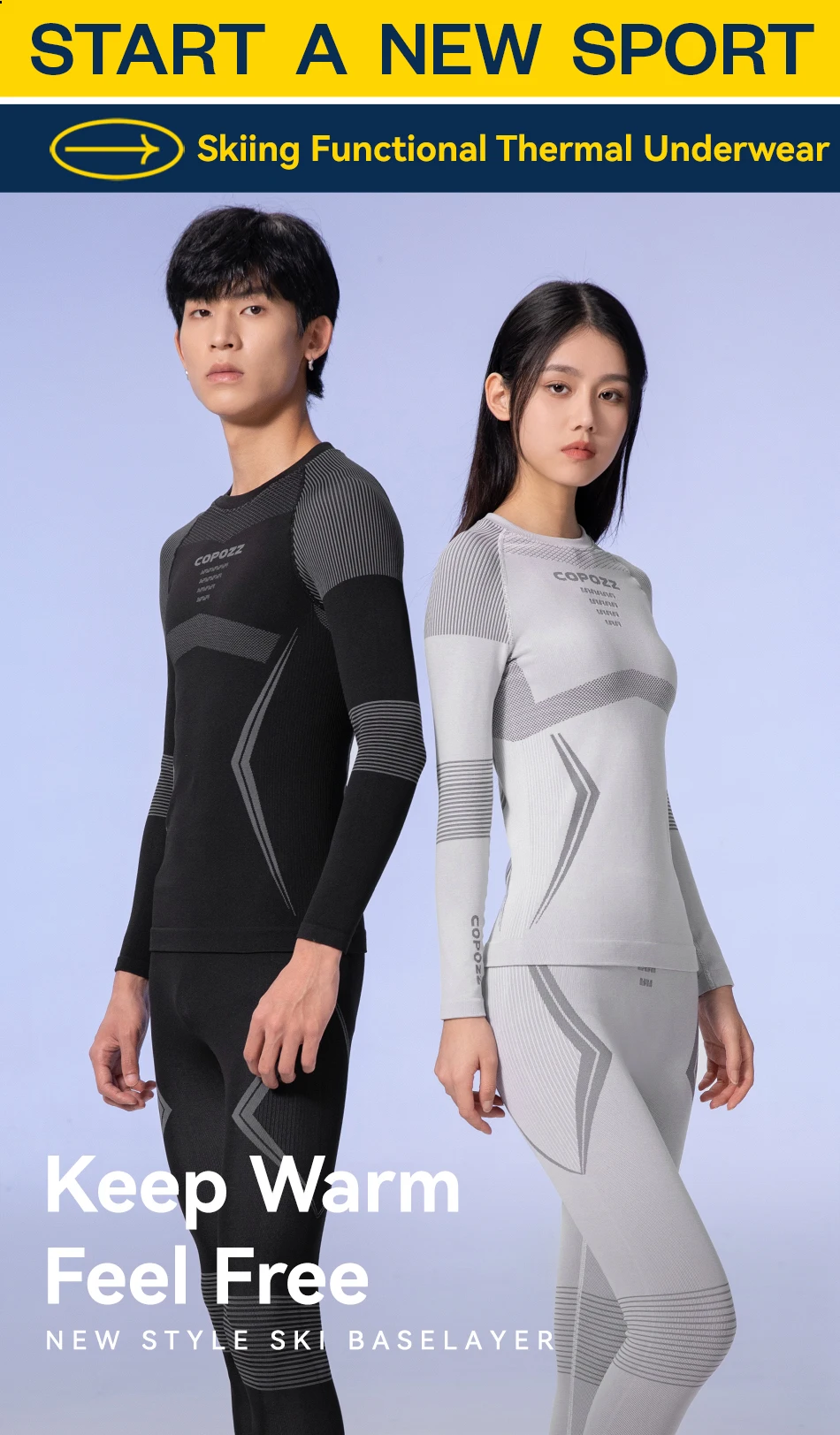 COPOZZ Männer Frauen Ski Thermo-Unterwäsche-Sets, schnell trocknend, funktioneller Kompressions-Trainingsanzug, enge Snowboard-Tops und Hosen für Erwachsene – Detail 2