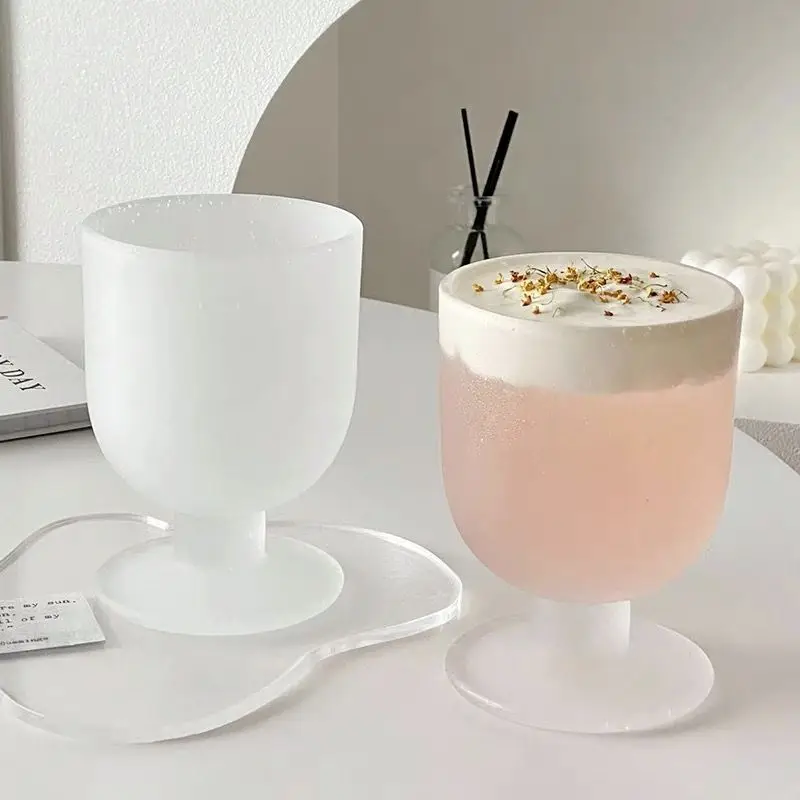 Distressed Frosted Stemmed Glass, Aesthetic Starry Glass Cup for Women, Fruit Juice & Cocktail Glass, Chunky Short Foot Low Stem
