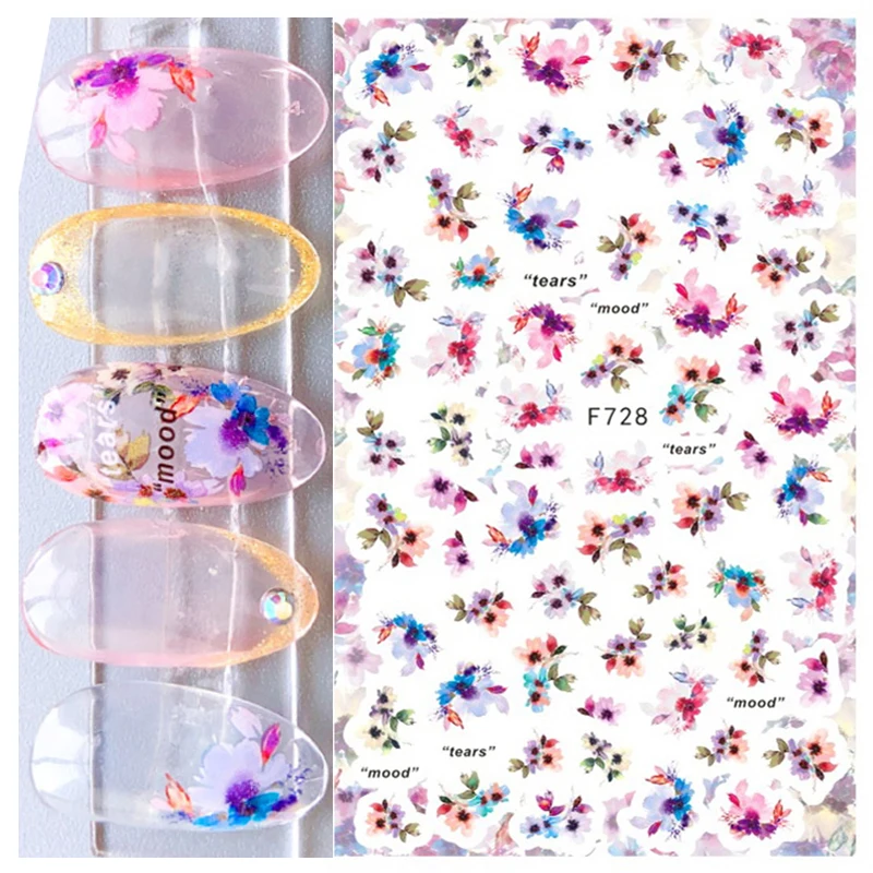 

Nail Art Decals Watercolor Florals Pink Purple Nuance Flowers Back Glue Nail Stickers Decoration For Nail Tips Beauty