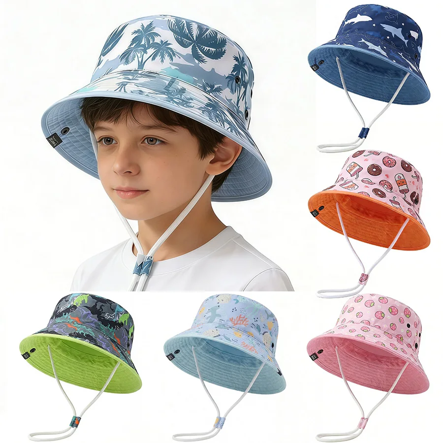 

Весенне-летняя детская шляпа для мальчиков и девочек с принтом динозавров и фруктов, панама для защиты от солнца, 3-8 лет