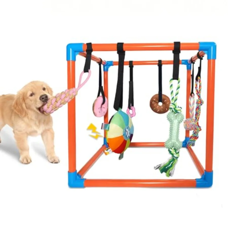 

Puppy Play Gym with 8 Hanging Toys Removable Dog Enrichment Playground Indoor Jungle Gym and Activity Center for Small Dogs Adj