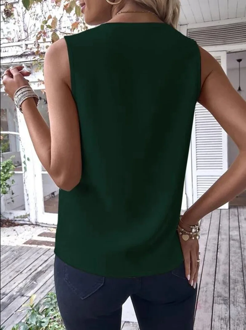 Elegant Women\'s Blouse Tees 2023 Summer Fashionable Style V-Neck Panel Sleeveless Top Lady Shirt S-XXXL