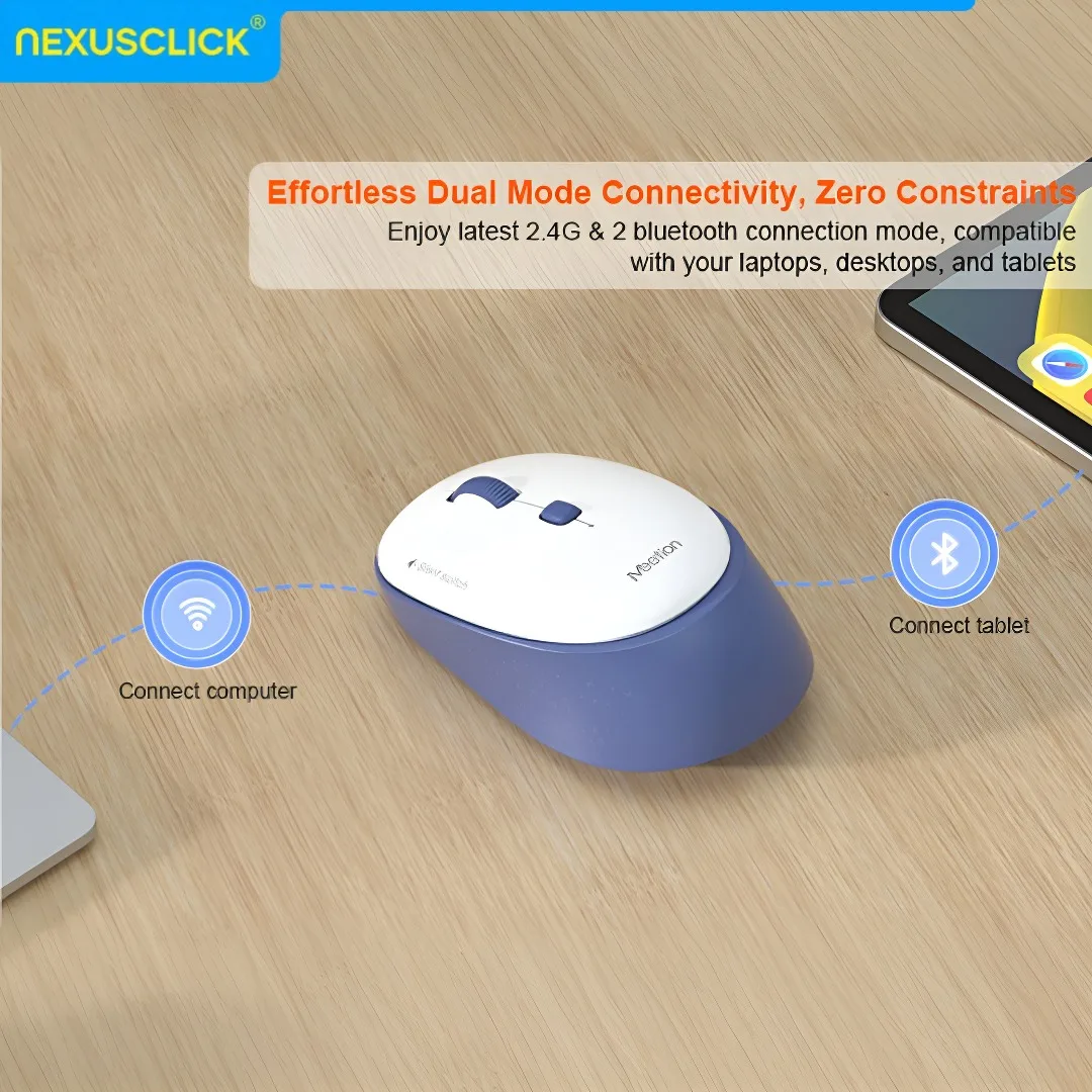 NexusClick Durable Wireless Mouse,Dual Mode Silent 3‑Million‑Clicks,Type‑C Rechargeable Adjustable 3200 DPI Mouse for PC Laptop