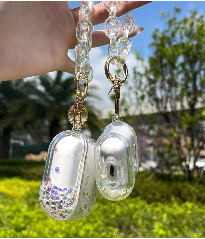 Luxury Liquid Quicksand กล่องหูฟังสำหรับ Apple Airpods 3rd Gen กรณี PC Hard หูฟังสำหรับ Airpods 1 2 3 pro พวงกุญแจ