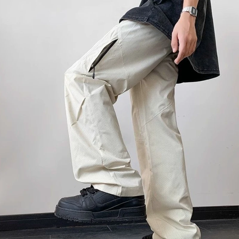 Sommer Mesh Atmungsaktive Lose Hosen Mann Straße Luxus Hosen Harajuku Y2k Vintage Mode Lässig Gerade Cargo Hosen für Männer