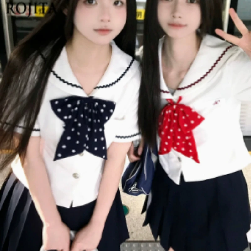 

Japanese JK Sailor Style School Uniform Set Polka Dot Bow Short Sleeve Shirt Sailor Suit College Style School for Uniform Shirt